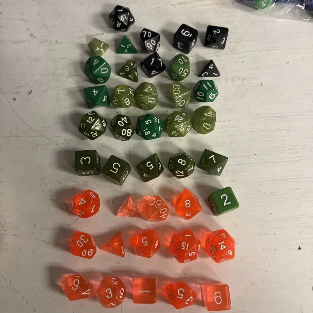 Bags Of Holding Green Blue Orange Purpl Polyhedral Dice Set DnD Dungeons Dragons
